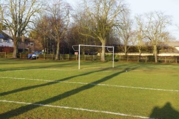 Goal, football pitch, The Leys, Witney, Oxon